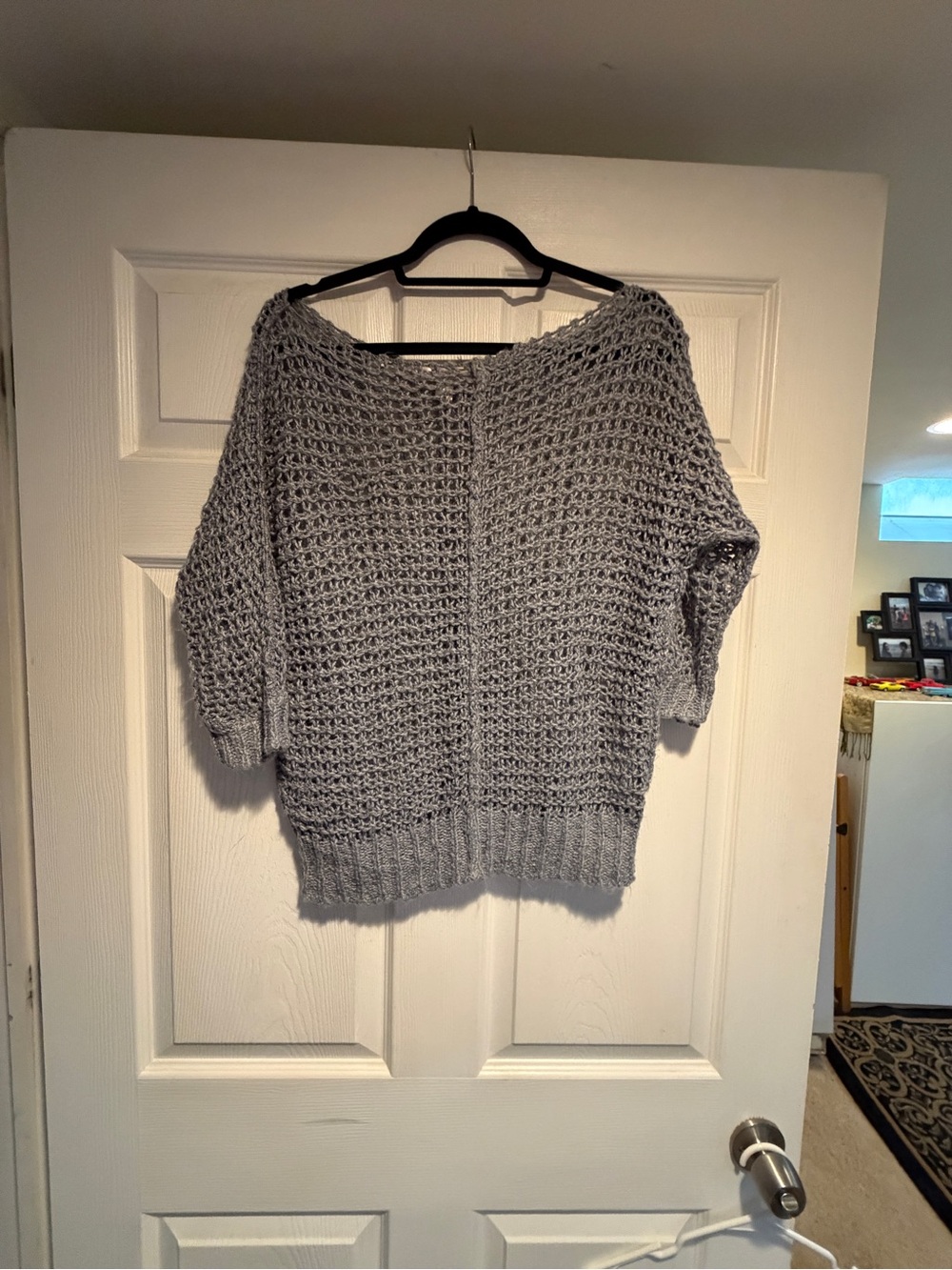 Decree Light Gray Open-Knit Off-the-Shoulder Sweater